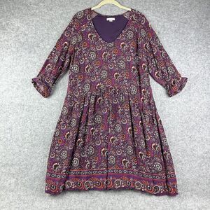 Garnet Hill Dress Womens 16 Purple Paisley Western Bohemian Flowy Pockets Lined